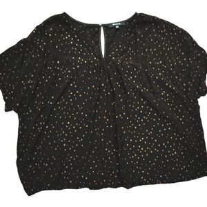 Madewell Sheer Black Top W/ Copper-Gold Metallic Polka Dot Embroidery - XL